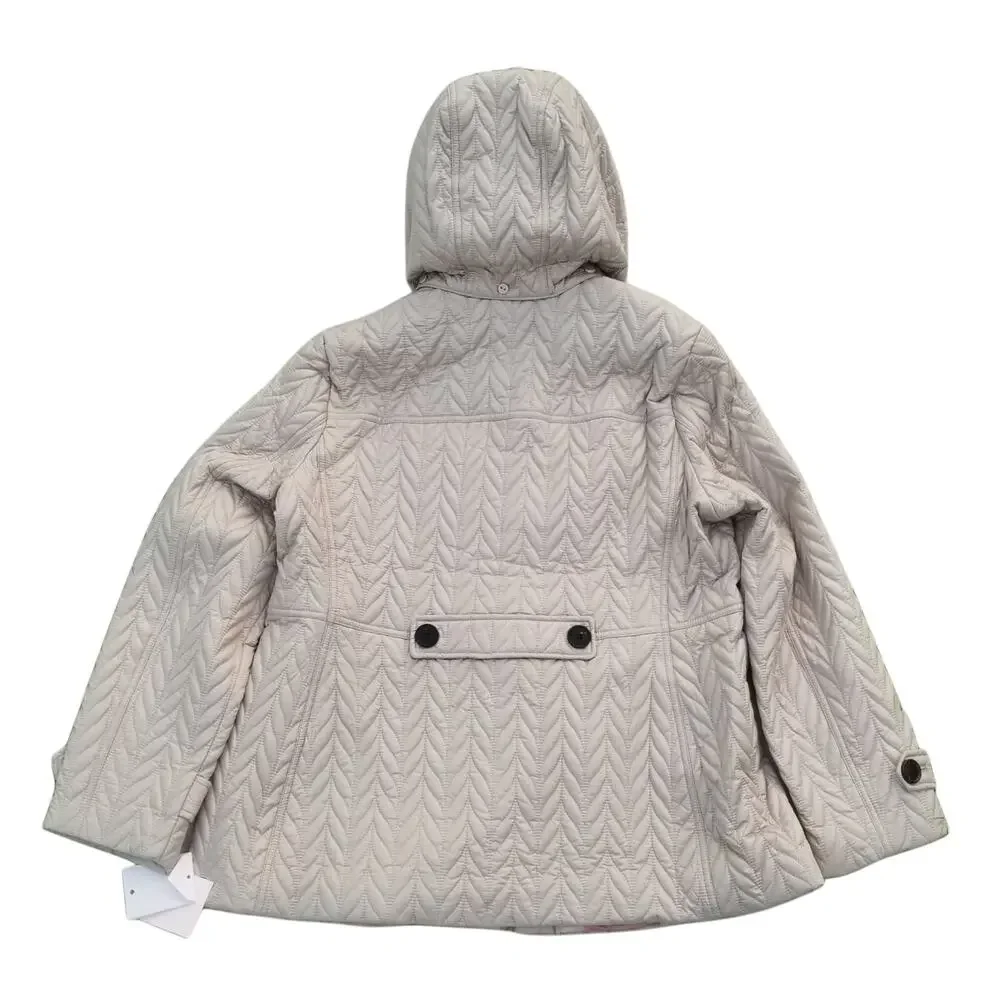 Kate Spade Quilted Moto Jacket Size XL Tan Hooded Coat Water Resistant New